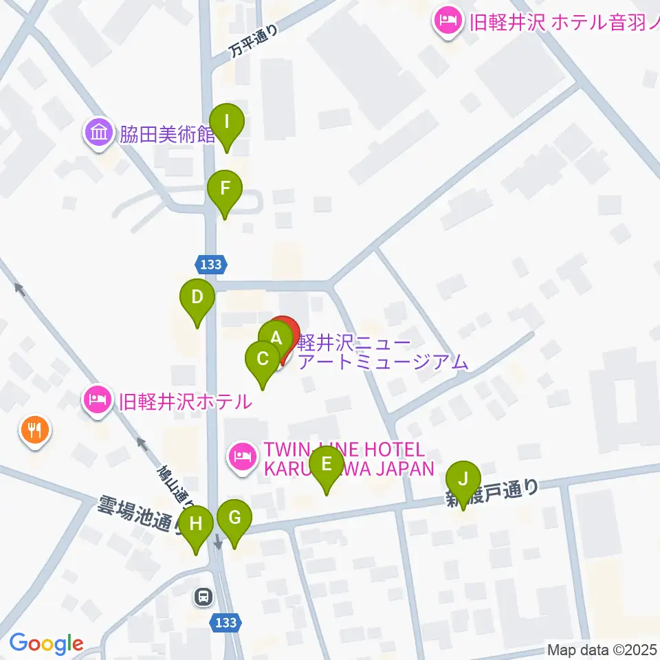 軽井沢ニューアートミュージアム周辺のカフェ一覧地図