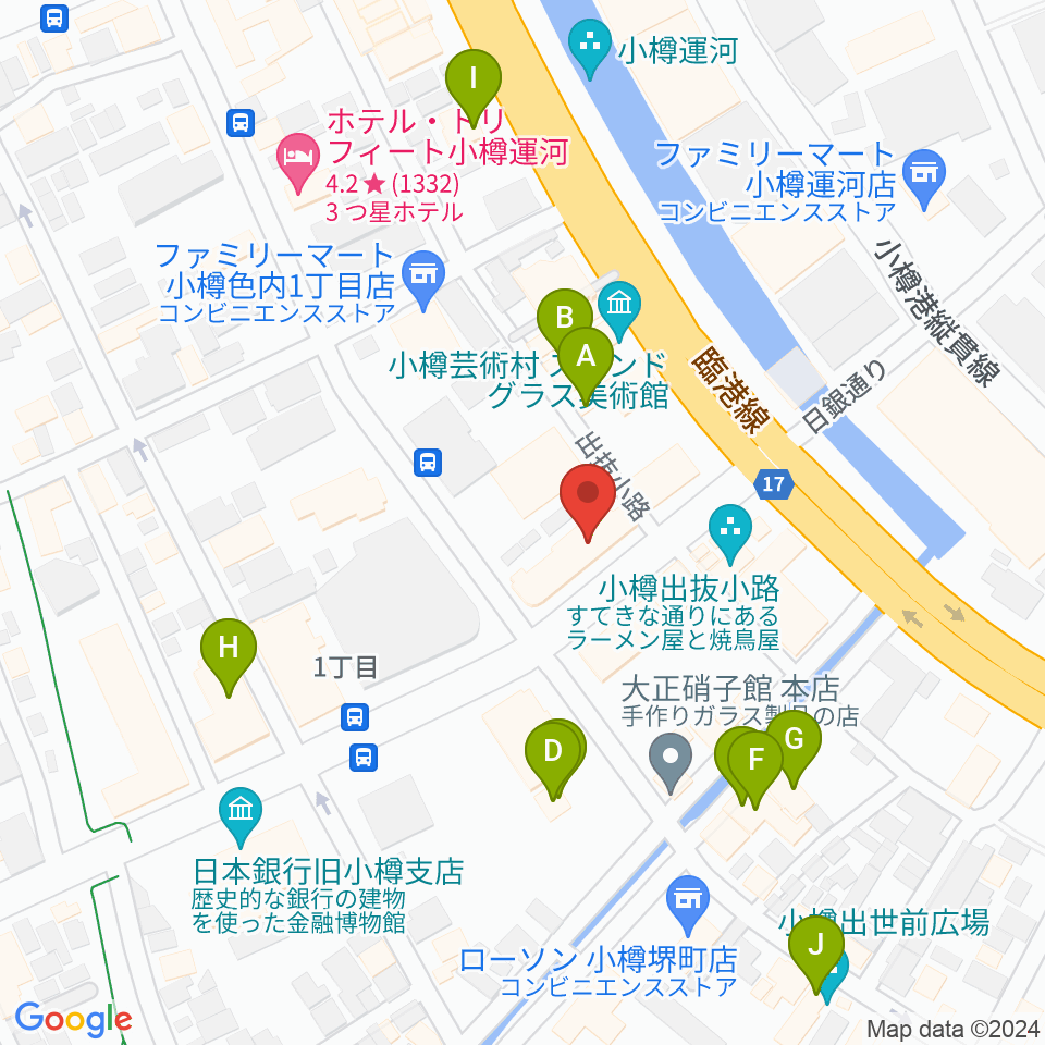 小樽芸術村 似鳥美術館周辺のカフェ一覧地図