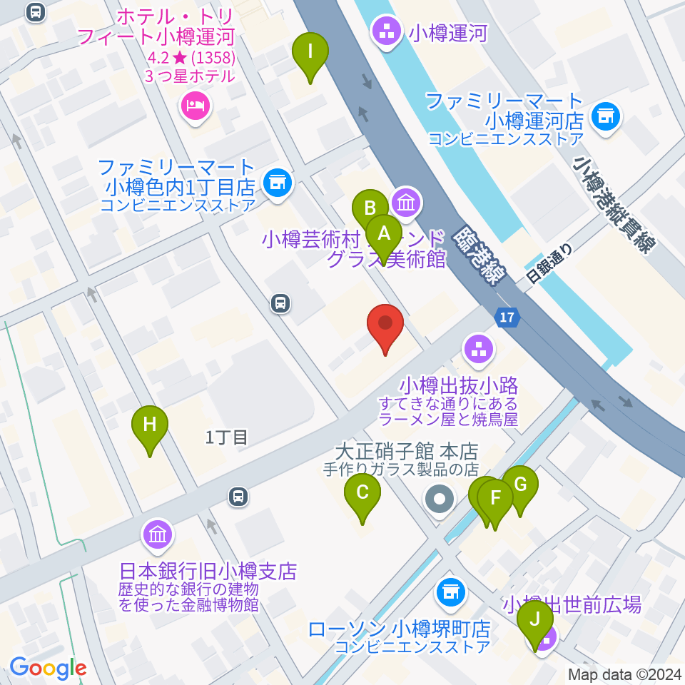 小樽芸術村 似鳥美術館周辺のカフェ一覧地図