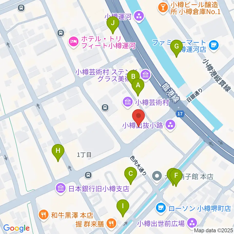 小樽芸術村 似鳥美術館周辺のカフェ一覧地図