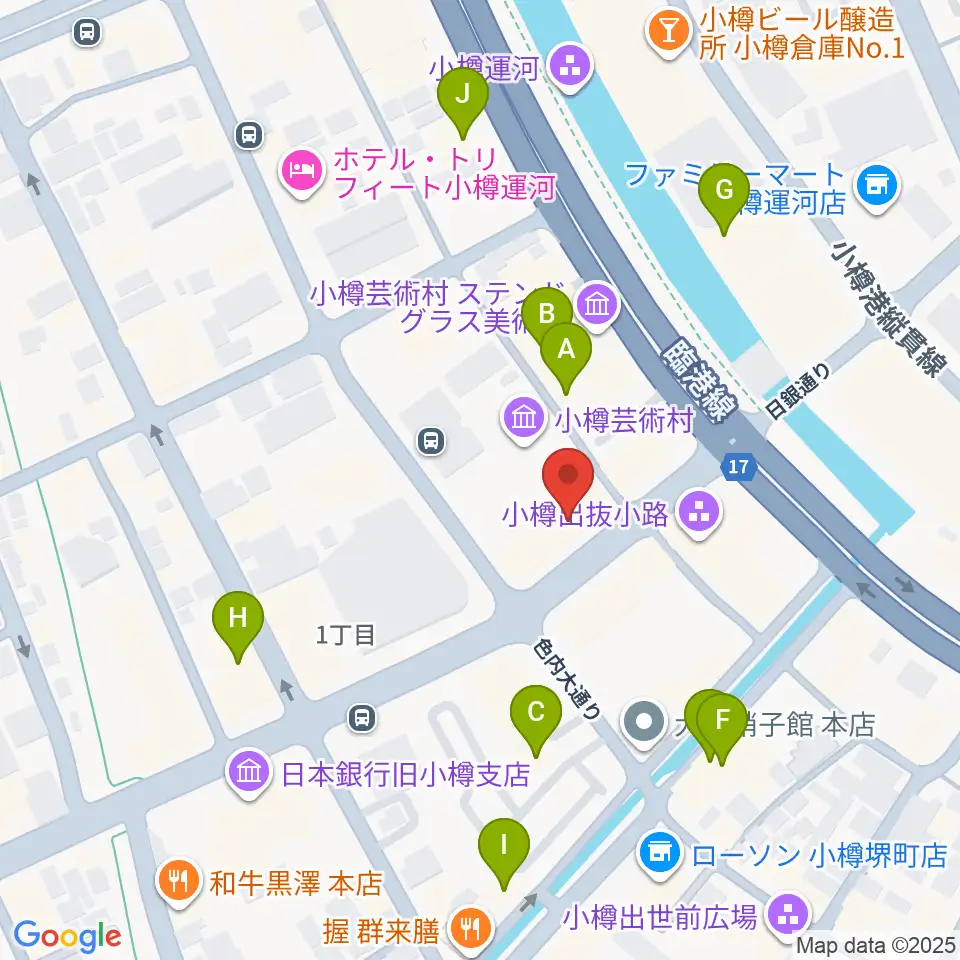小樽芸術村 似鳥美術館周辺のカフェ一覧地図