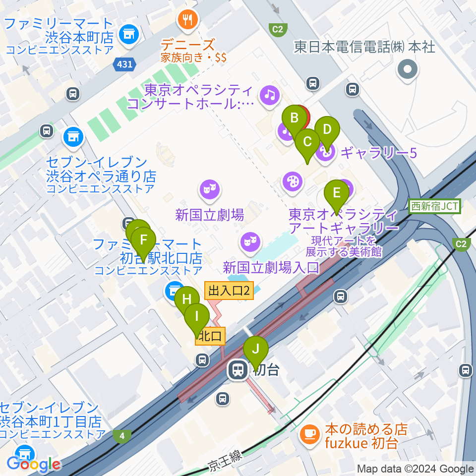 東京オペラシティアートギャラリー周辺のカフェ一覧地図