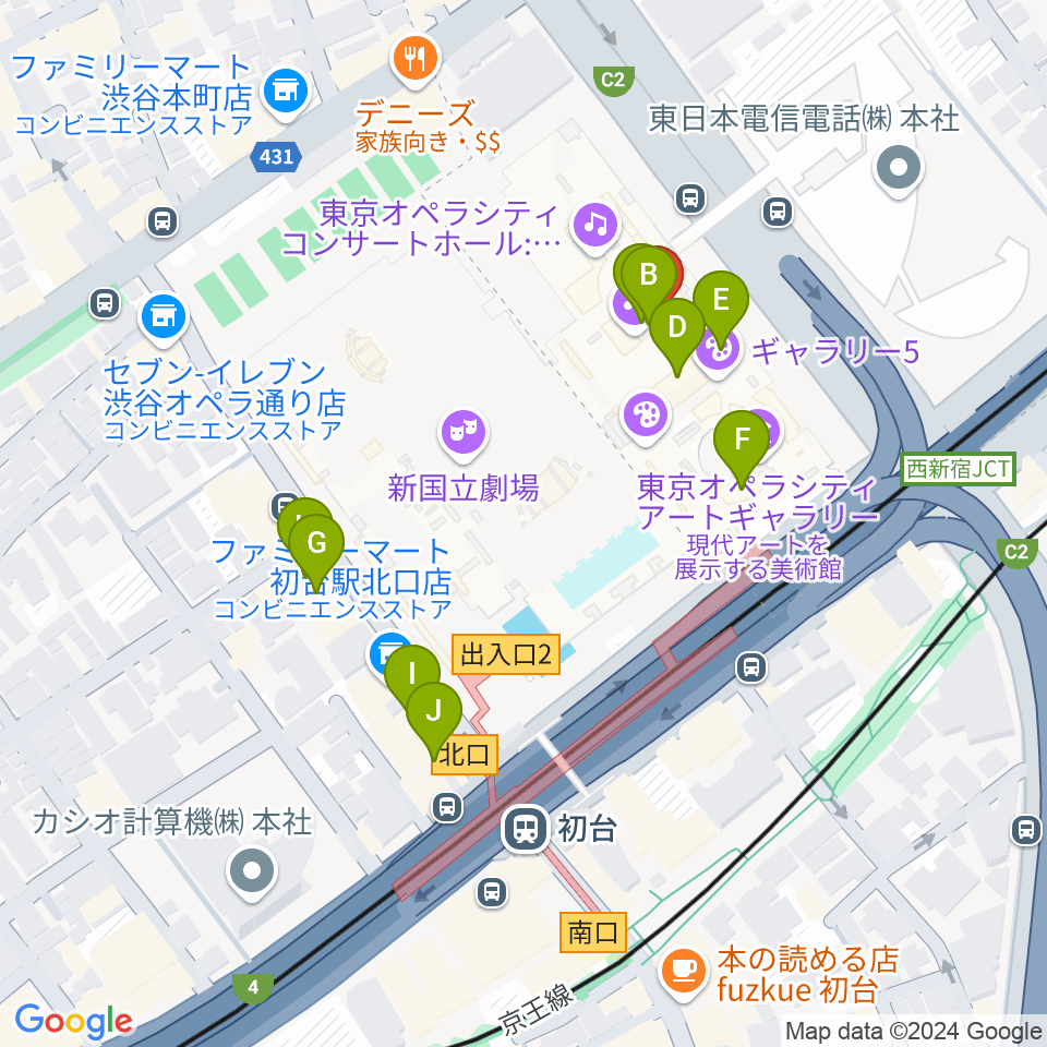 東京オペラシティアートギャラリー周辺のカフェ一覧地図