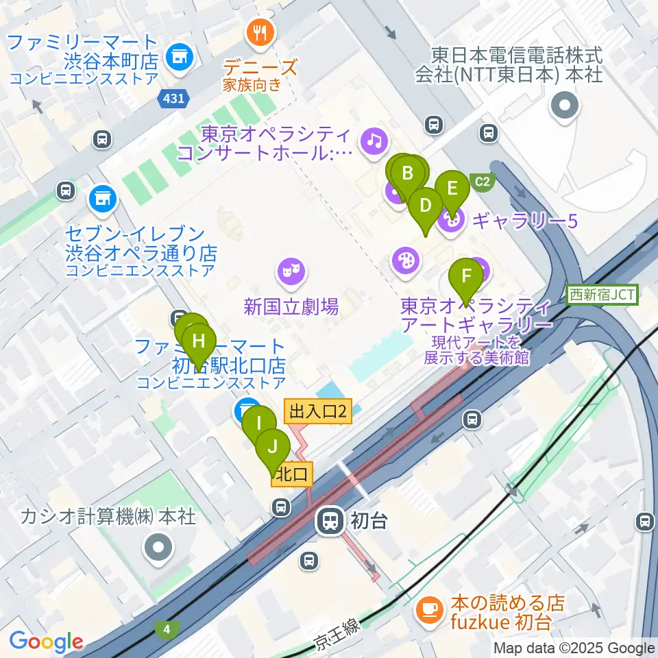 東京オペラシティアートギャラリー周辺のカフェ一覧地図