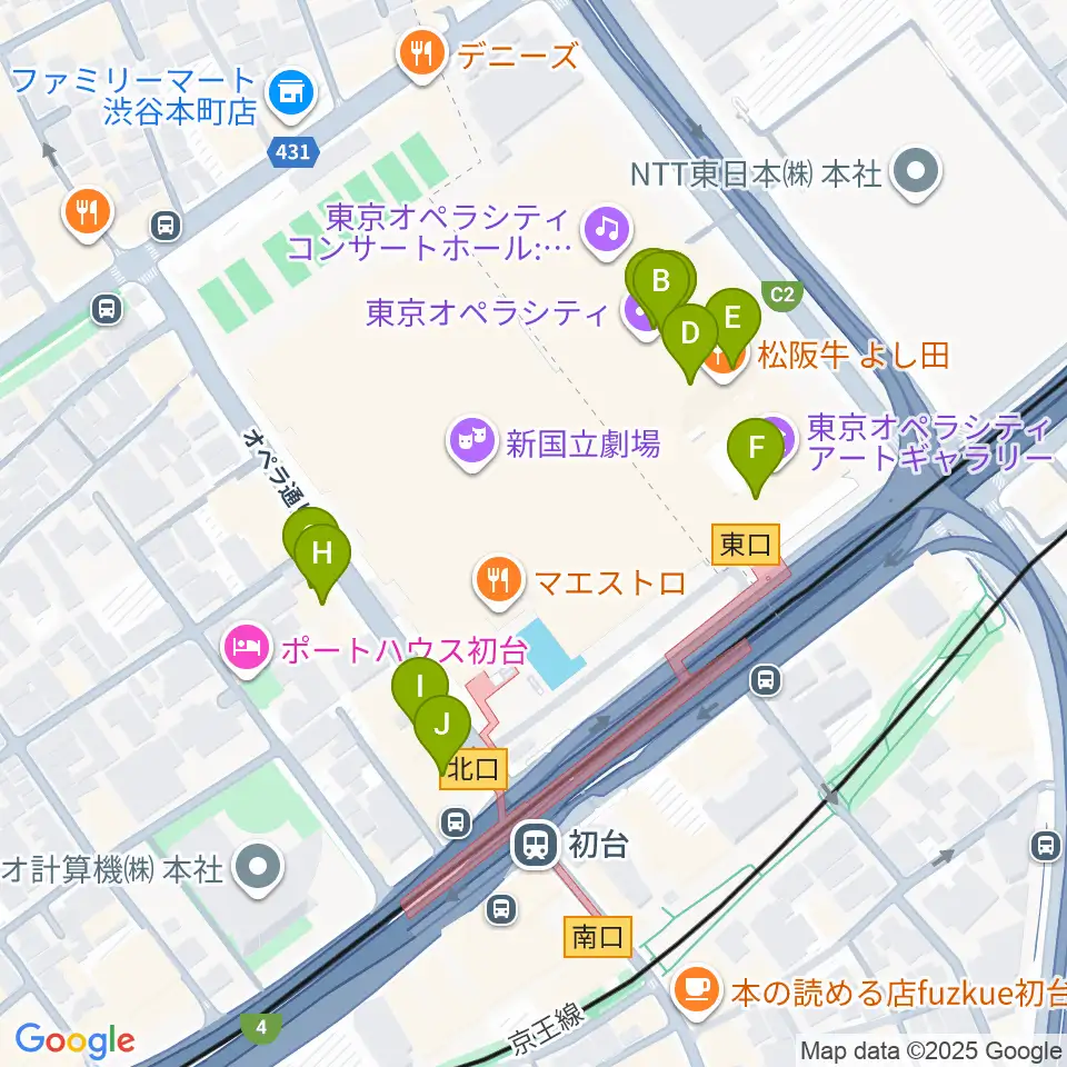 東京オペラシティアートギャラリー周辺のカフェ一覧地図