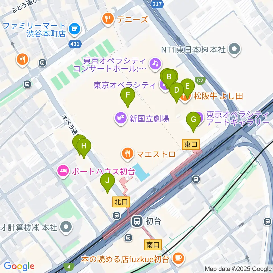 東京オペラシティアートギャラリー周辺のカフェ一覧地図