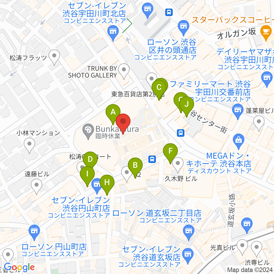 Bunkamuraザ・ミュージアム周辺のカフェ一覧地図