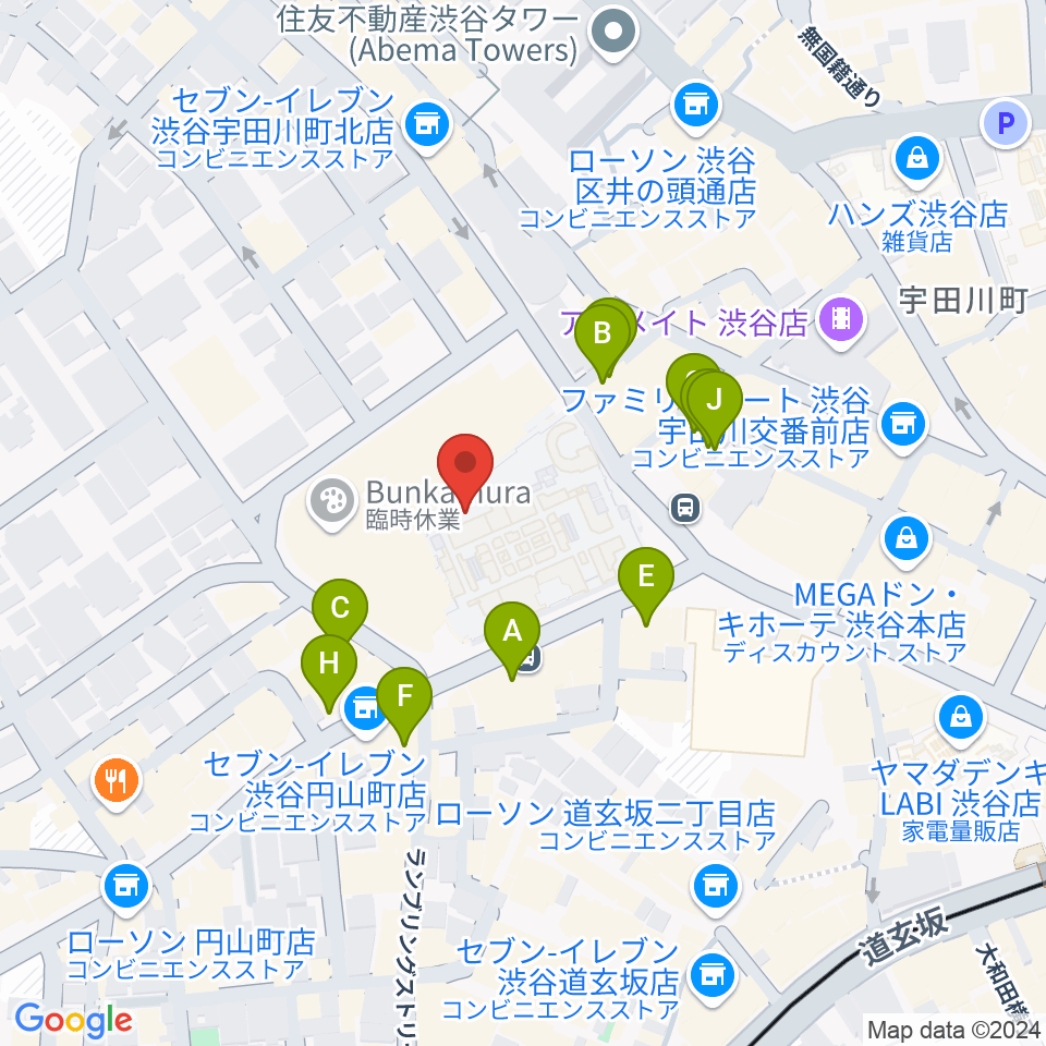 Bunkamuraザ・ミュージアム周辺のカフェ一覧地図