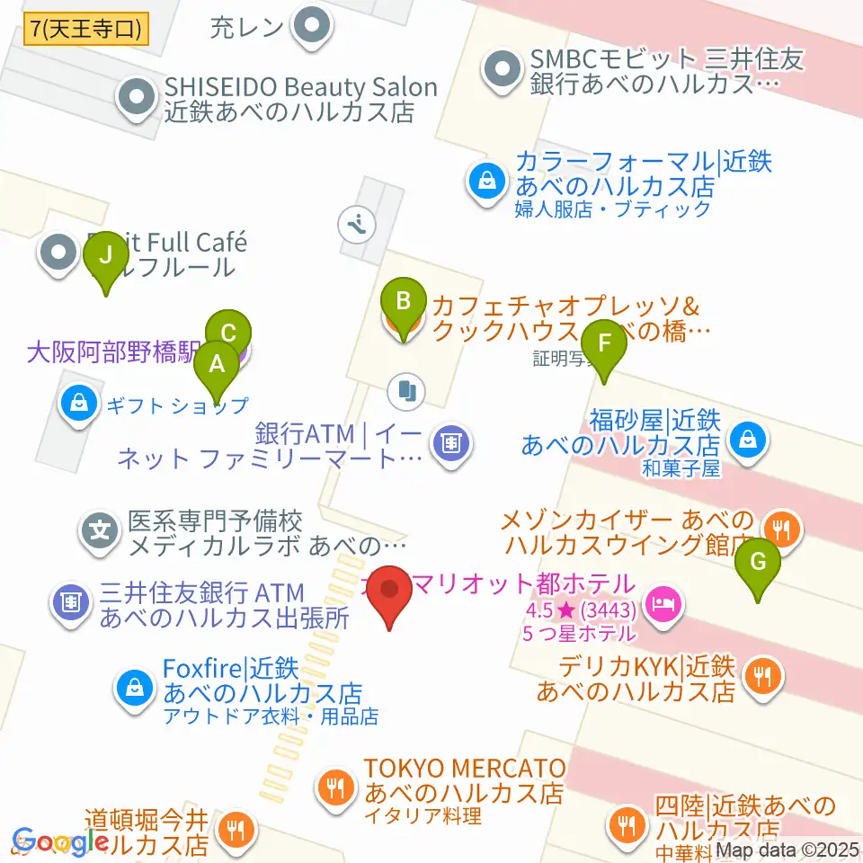 あべのハルカス美術館周辺のカフェ一覧地図