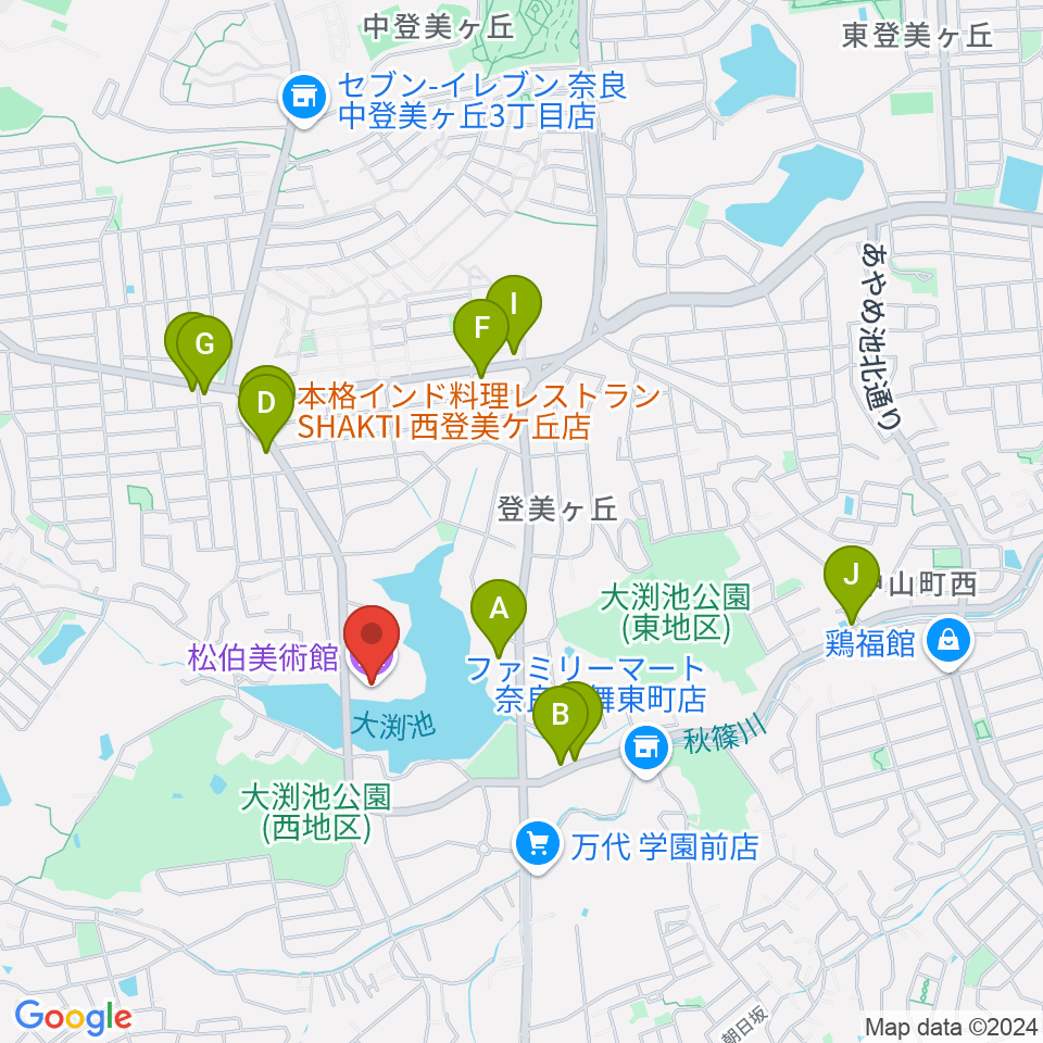 松伯美術館周辺のカフェ一覧地図