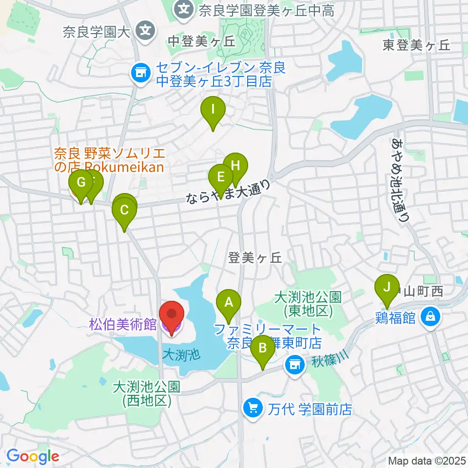 松伯美術館周辺のカフェ一覧地図