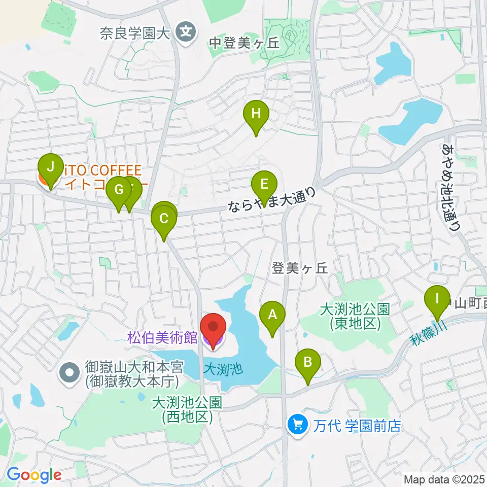 松伯美術館周辺のカフェ一覧地図