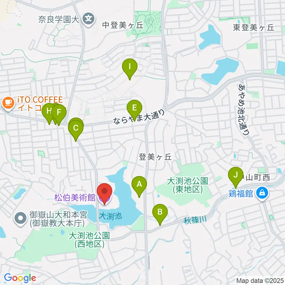 松伯美術館周辺のカフェ一覧地図