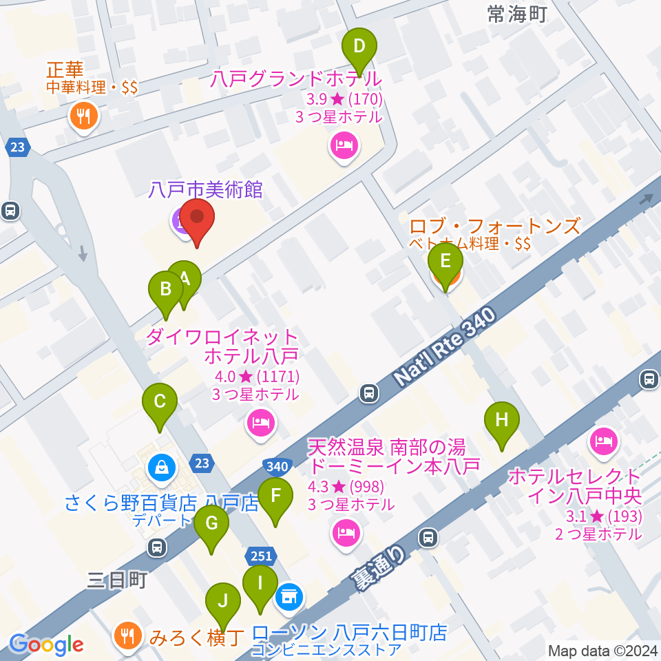 八戸市美術館周辺のカフェ一覧地図