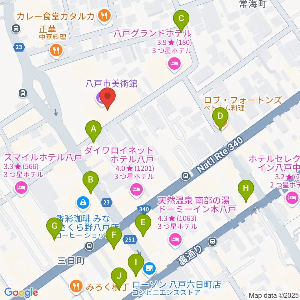 八戸市美術館周辺のカフェ一覧地図