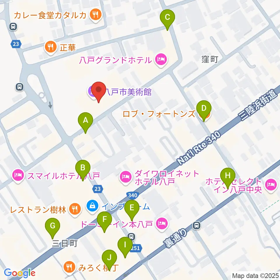八戸市美術館周辺のカフェ一覧地図