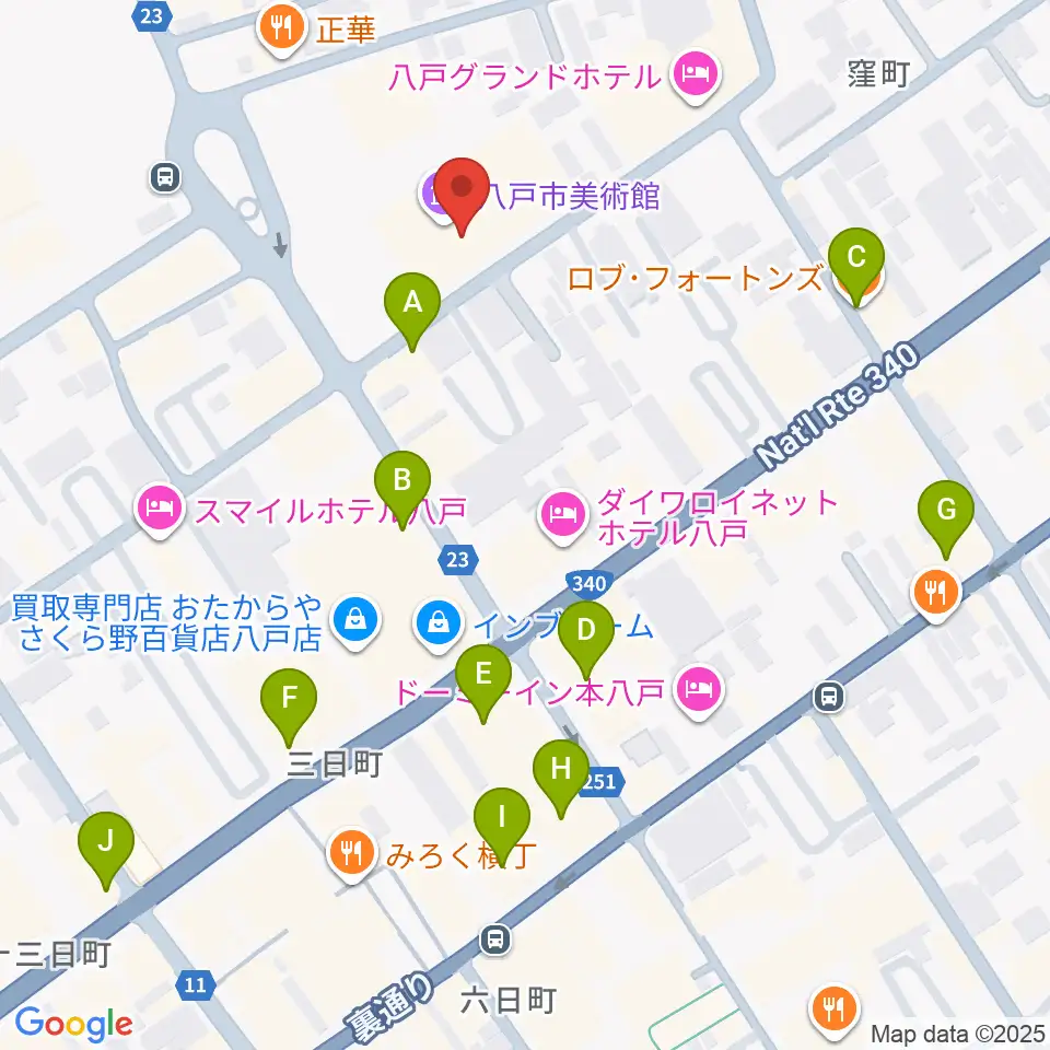 八戸市美術館周辺のカフェ一覧地図