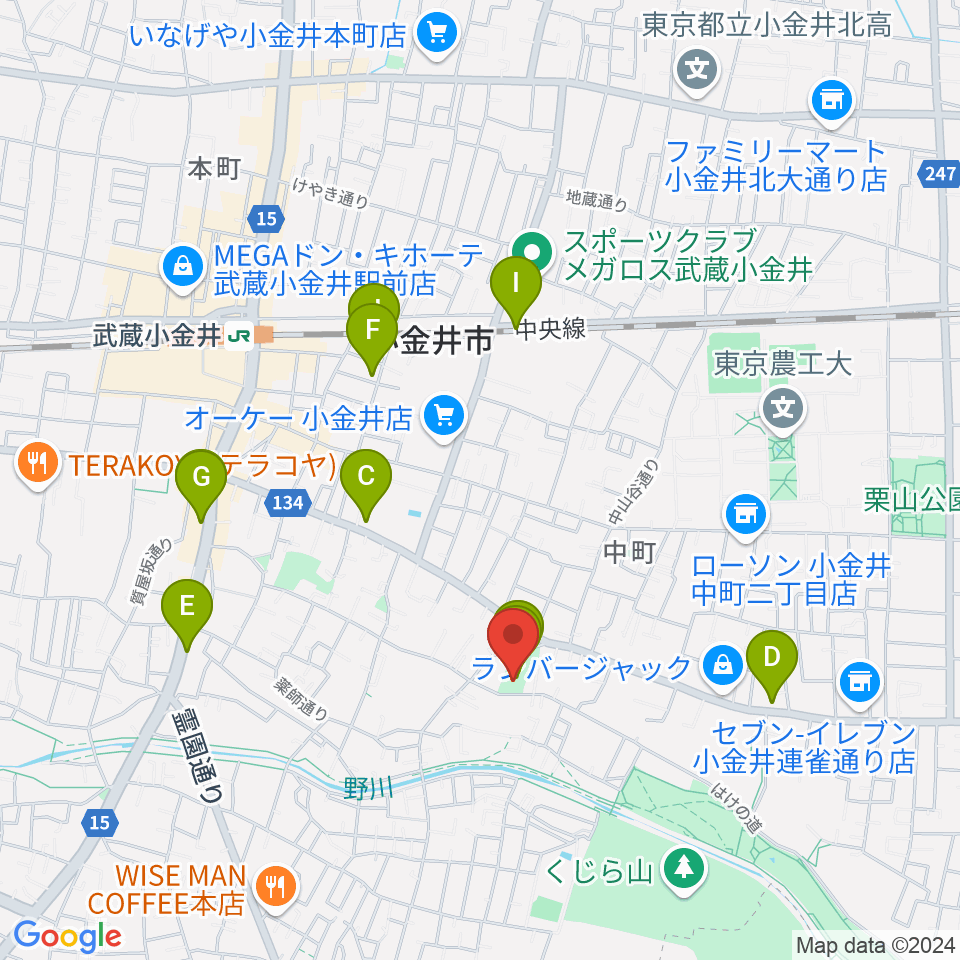 はけの森美術館周辺のカフェ一覧地図