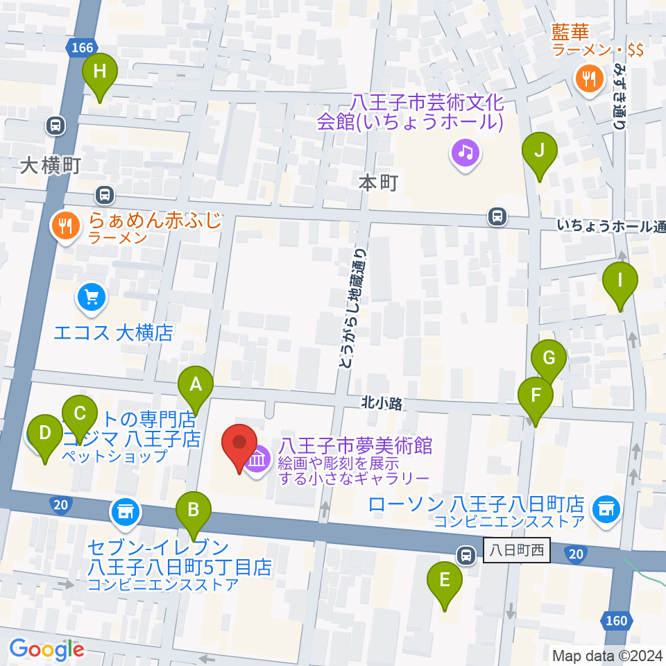 八王子市夢美術館周辺のカフェ一覧地図