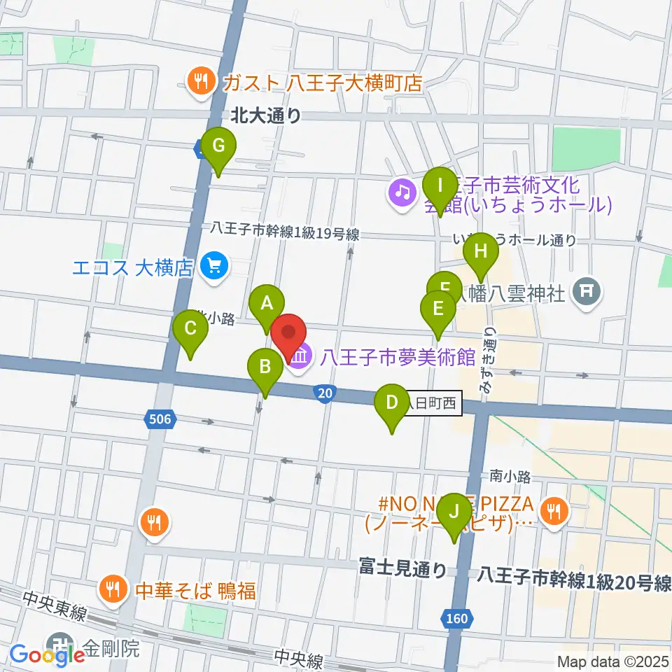 八王子市夢美術館周辺のカフェ一覧地図