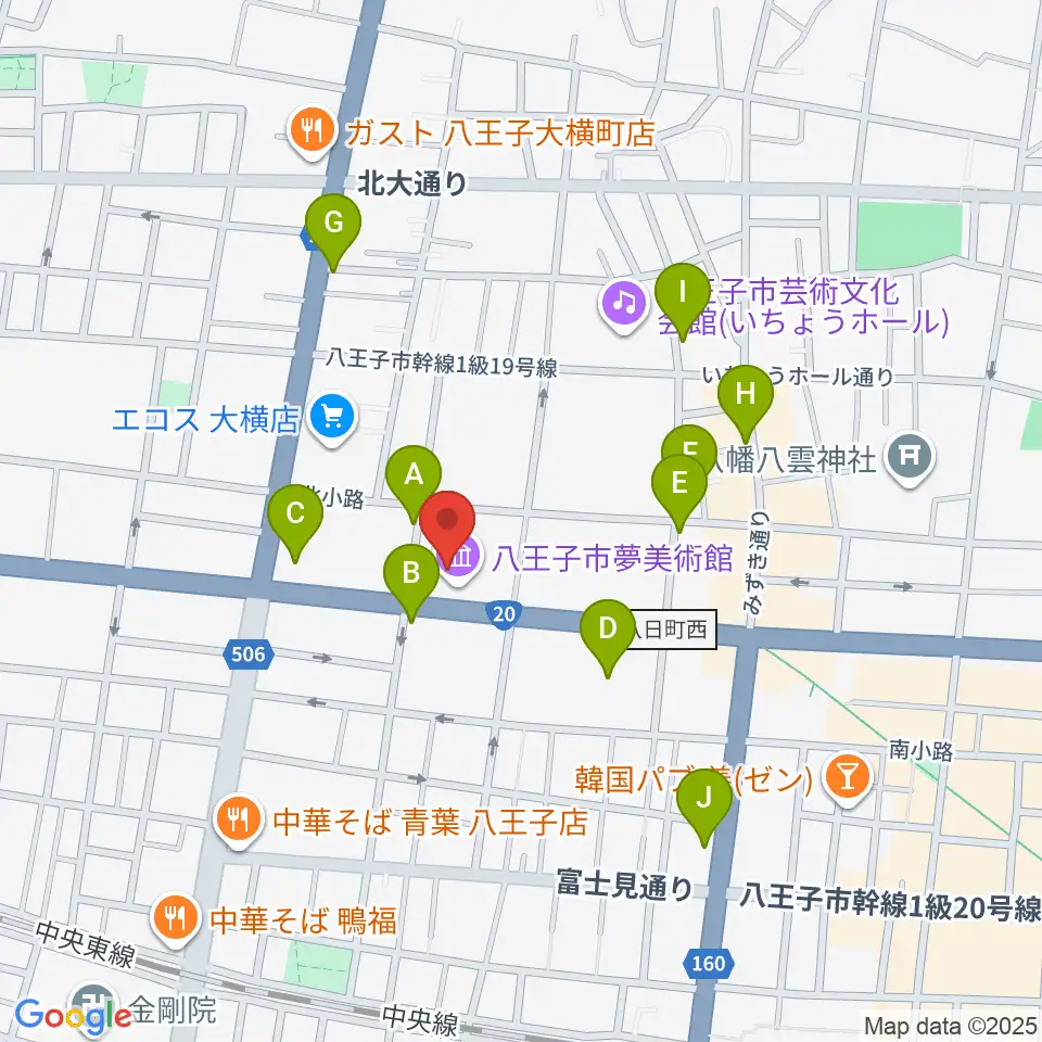 八王子市夢美術館周辺のカフェ一覧地図