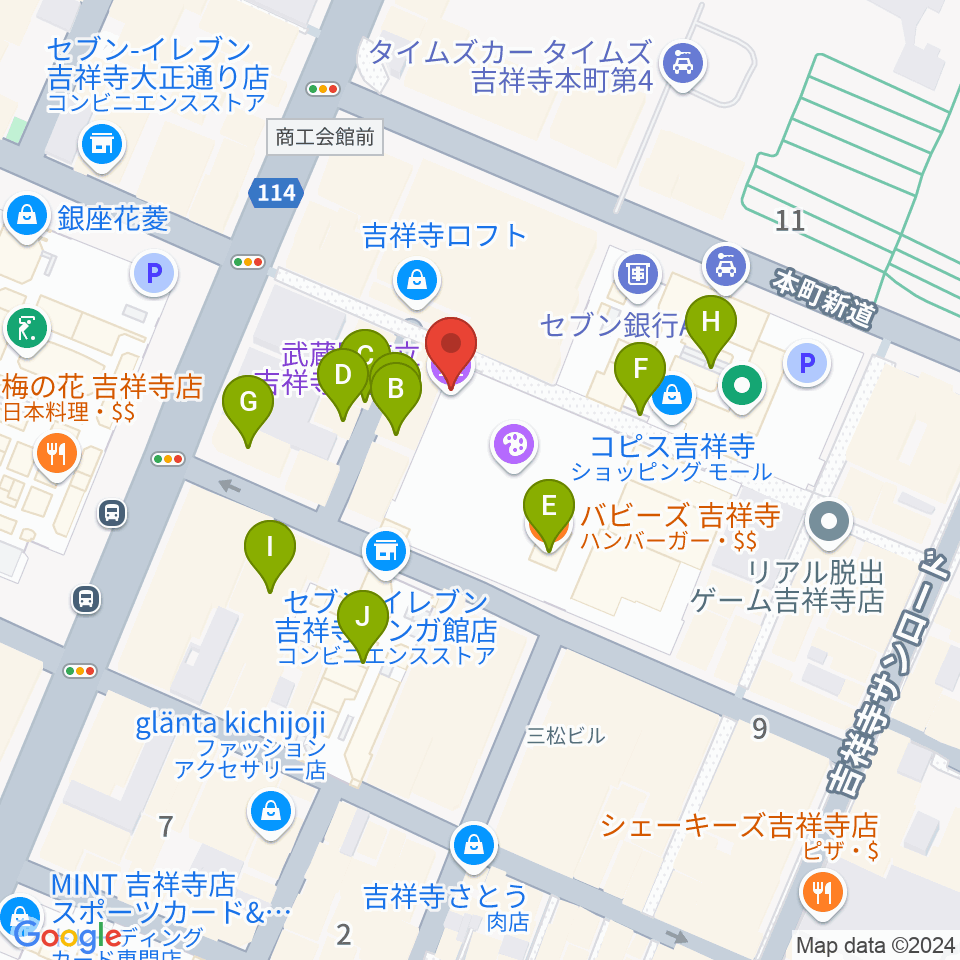 吉祥寺美術館周辺のカフェ一覧地図