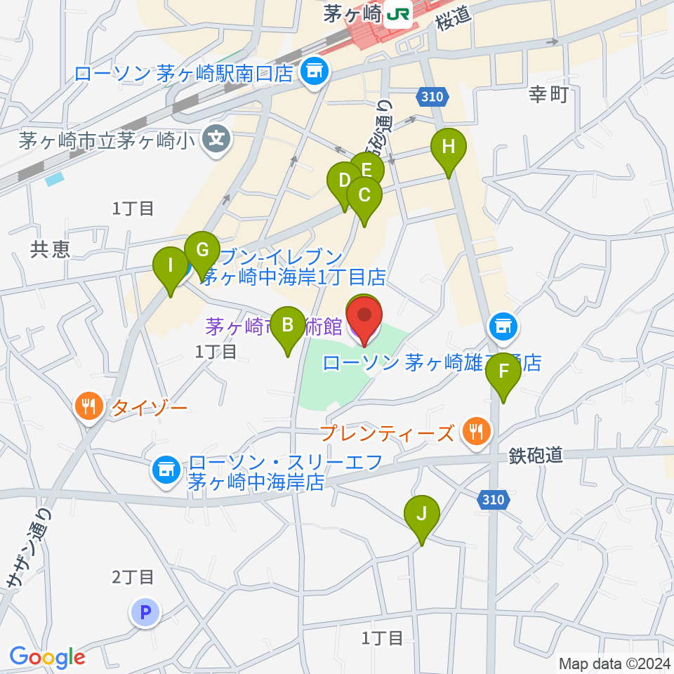 茅ヶ崎市美術館周辺のカフェ一覧地図