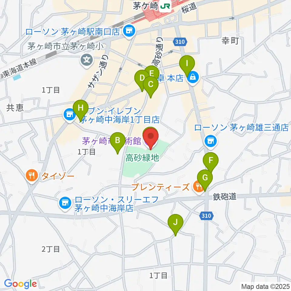 茅ヶ崎市美術館周辺のカフェ一覧地図