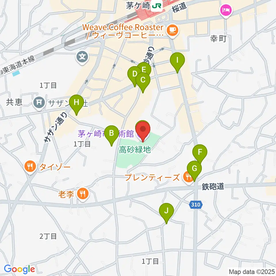 茅ヶ崎市美術館周辺のカフェ一覧地図