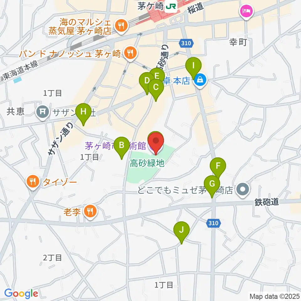 茅ヶ崎市美術館周辺のカフェ一覧地図