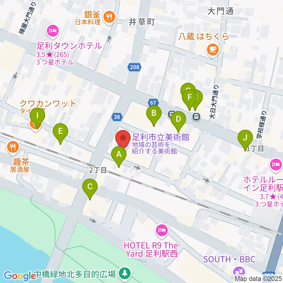 足利市立美術館周辺のカフェ一覧地図