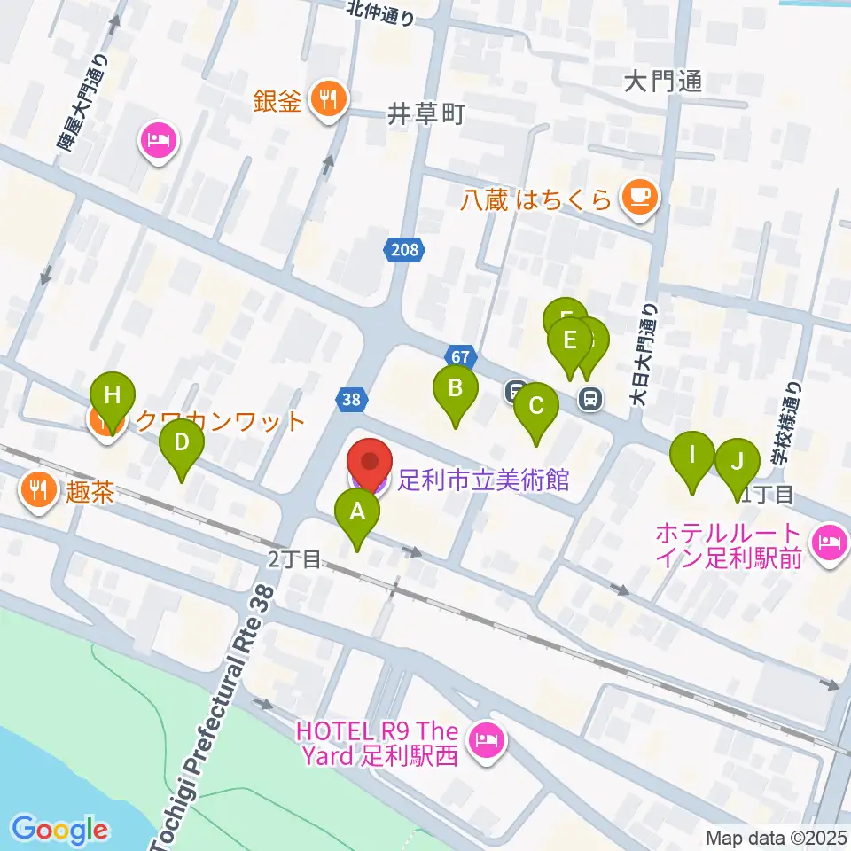 足利市立美術館周辺のカフェ一覧地図