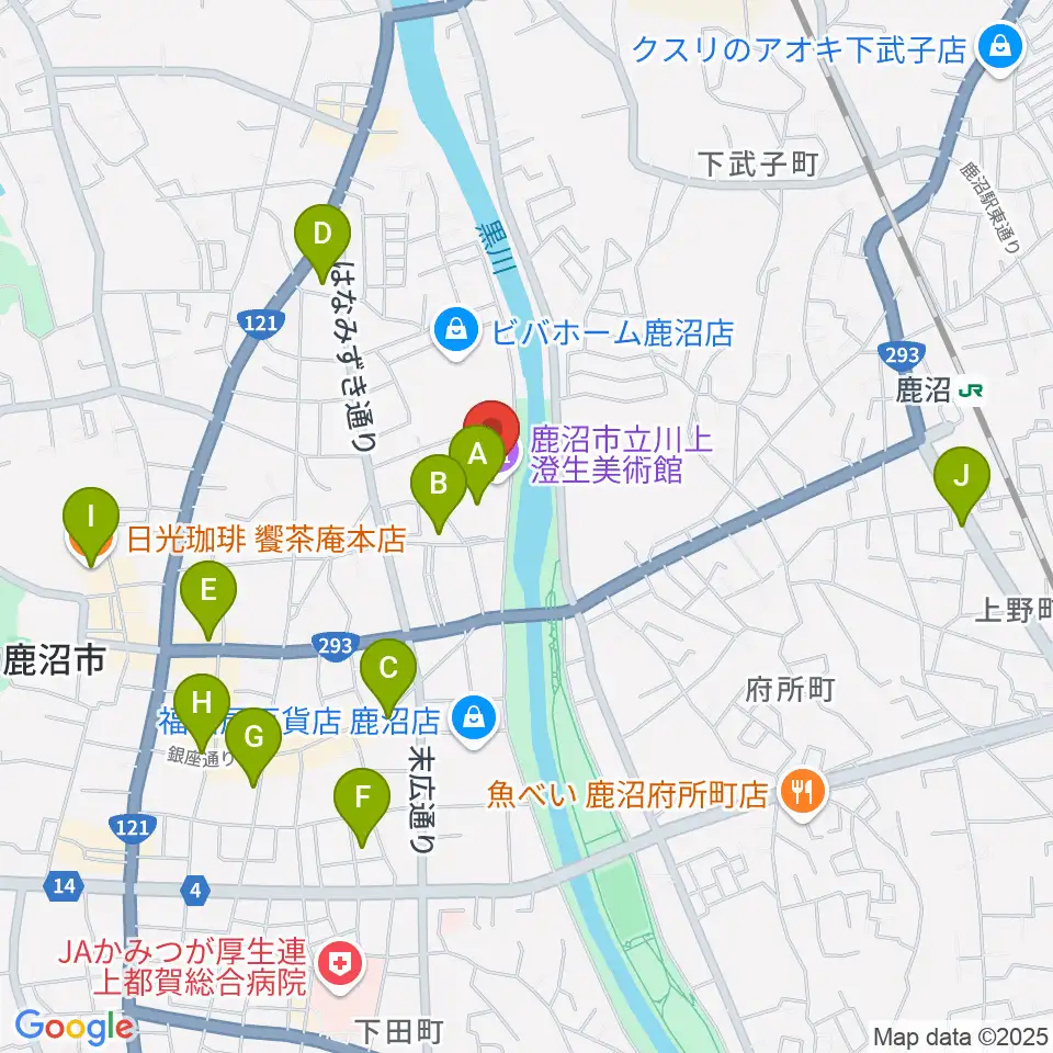 鹿沼市立川上澄生美術館周辺のカフェ一覧地図