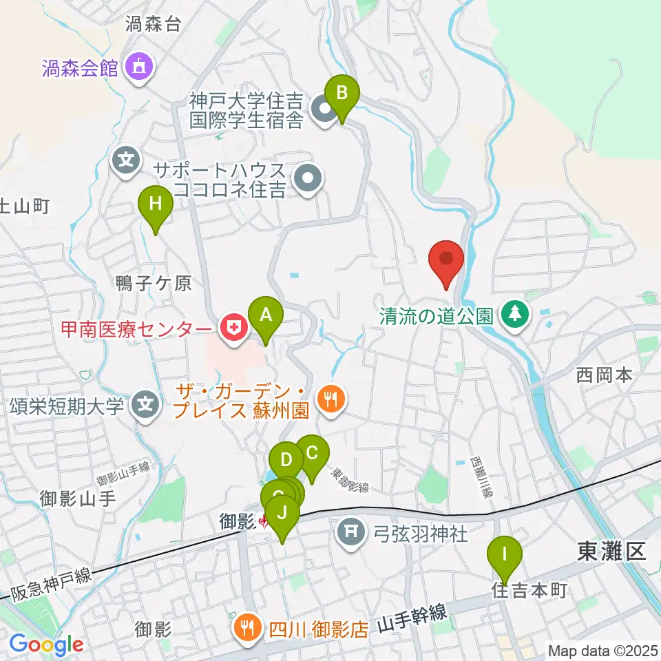 白鶴美術館周辺のカフェ一覧地図