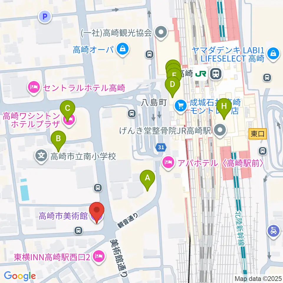 高崎市美術館周辺のカフェ一覧地図