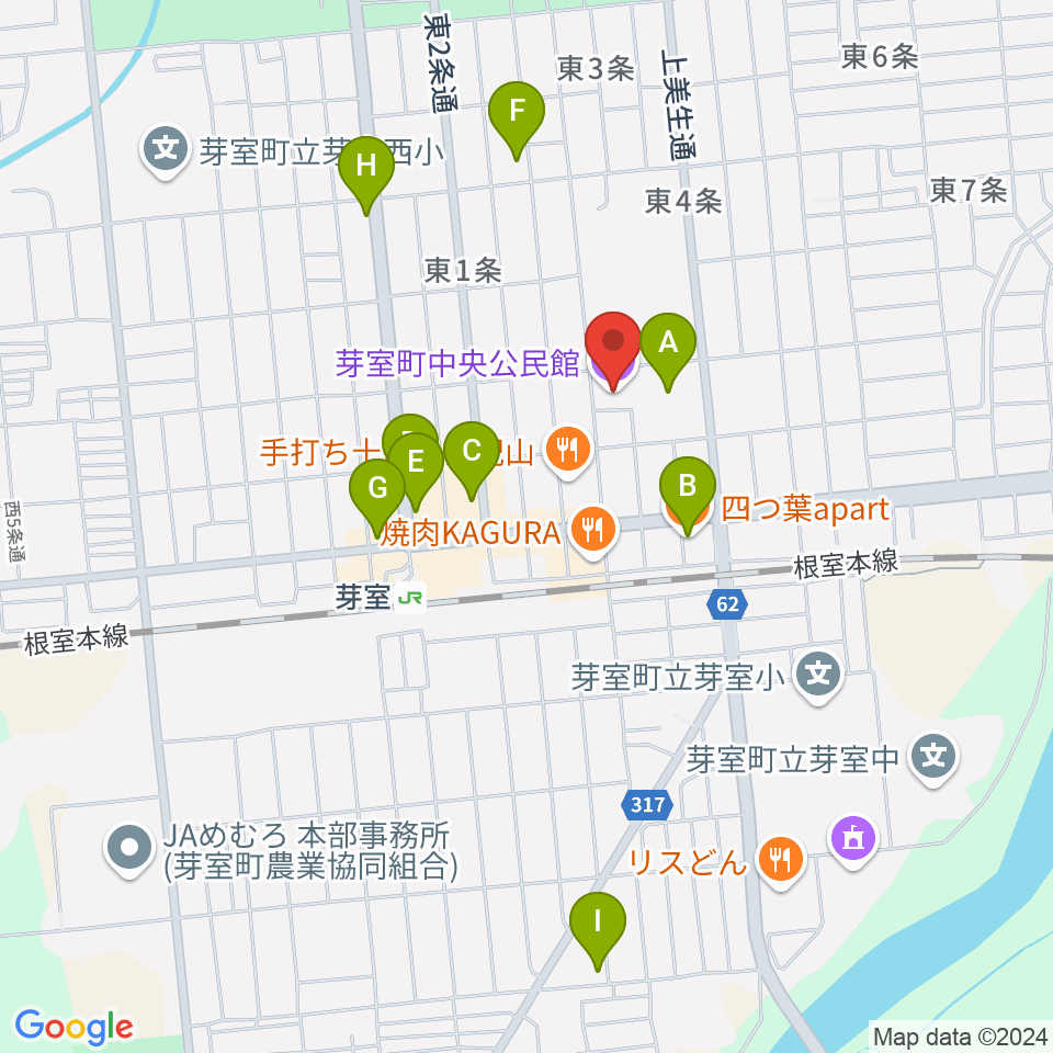 芽室町中央公民館周辺のカフェ一覧地図