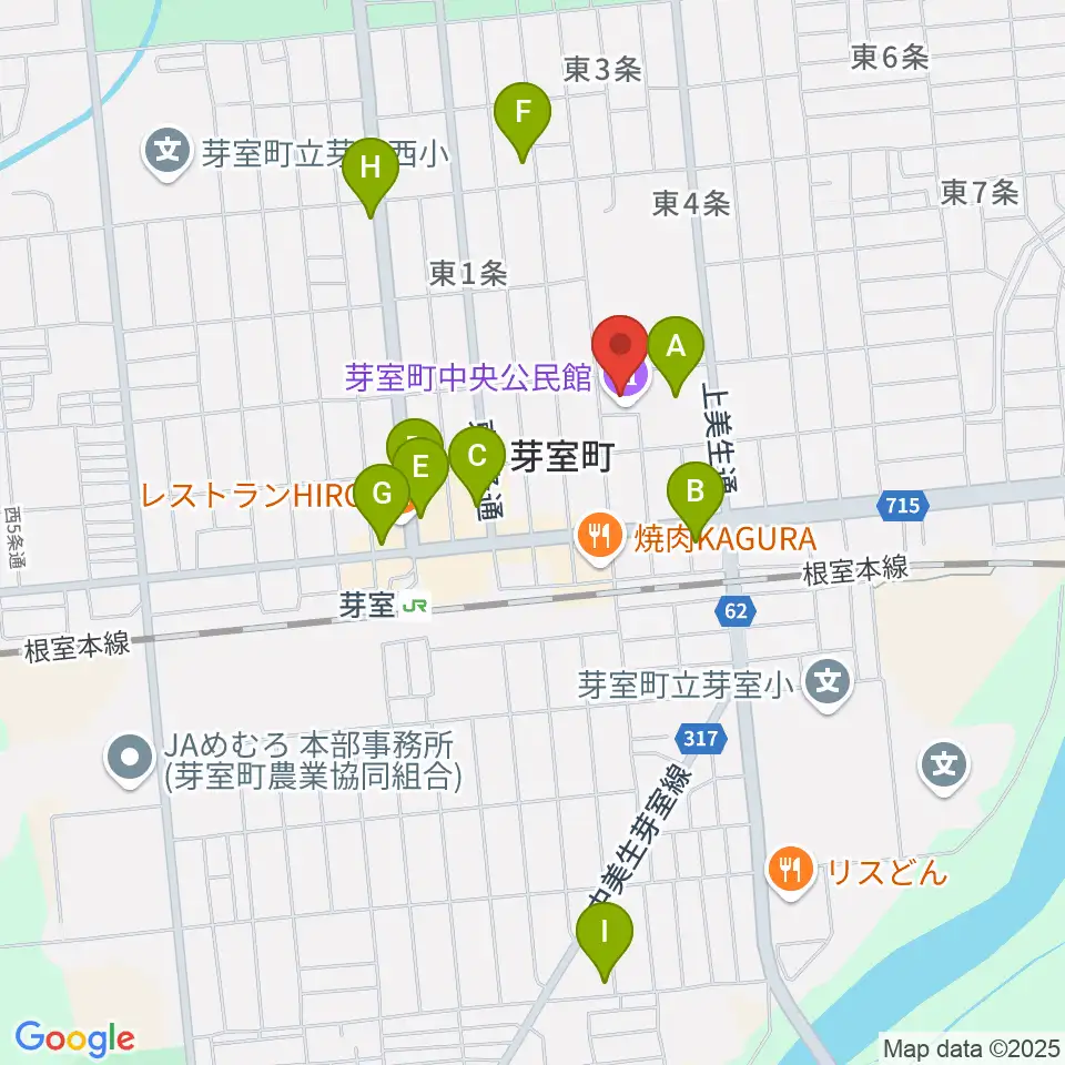 芽室町中央公民館周辺のカフェ一覧地図