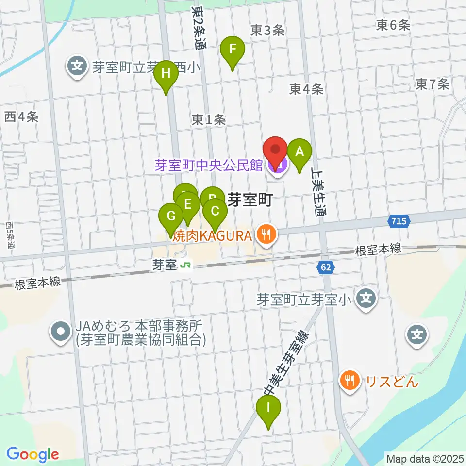 芽室町中央公民館周辺のカフェ一覧地図