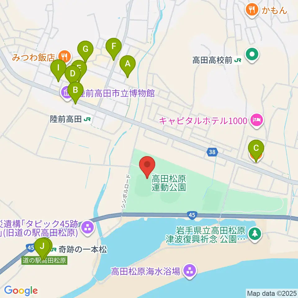 楽天イーグルス奇跡の一本松球場周辺のカフェ一覧地図