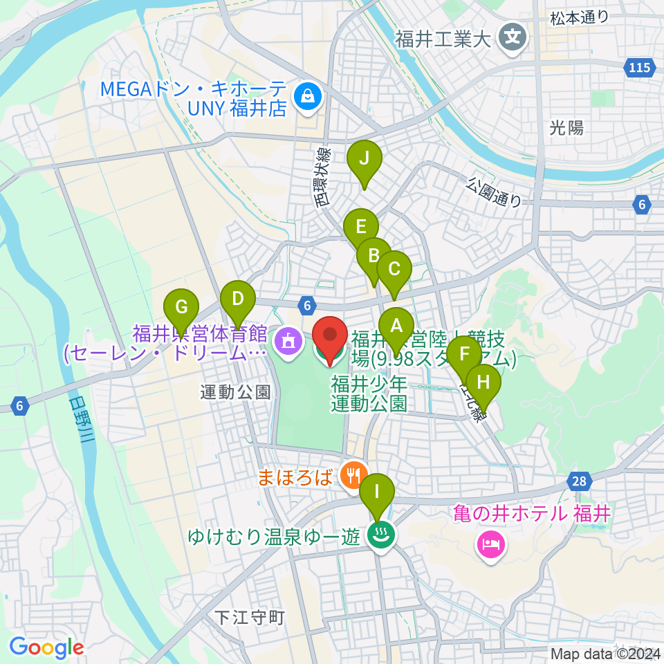 福井県営陸上競技場 9.98スタジアム周辺のカフェ一覧地図