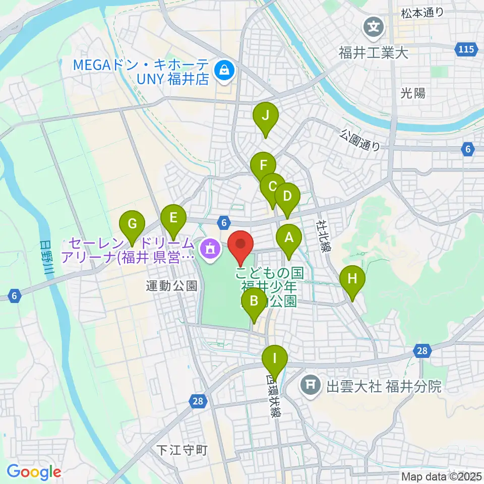 福井県営陸上競技場 9.98スタジアム周辺のカフェ一覧地図
