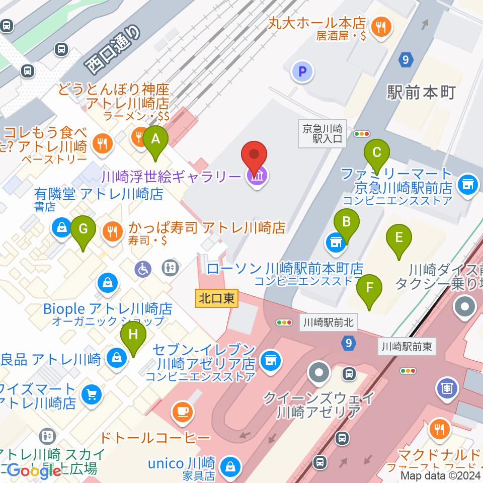 川崎浮世絵ギャラリー周辺のカフェ一覧地図