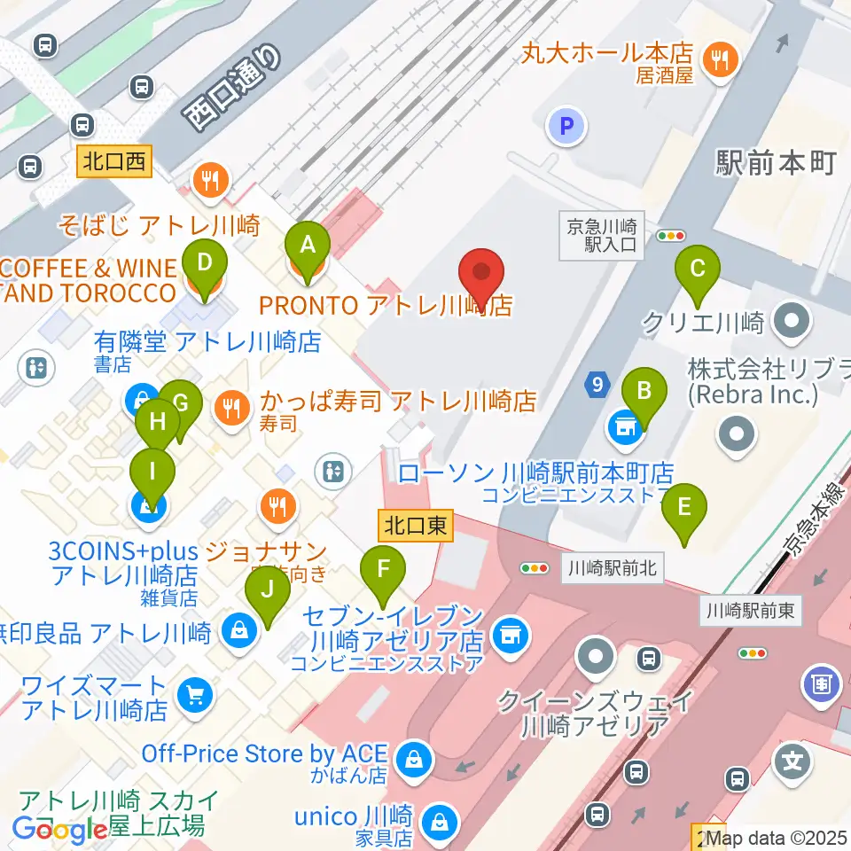川崎浮世絵ギャラリー周辺のカフェ一覧地図