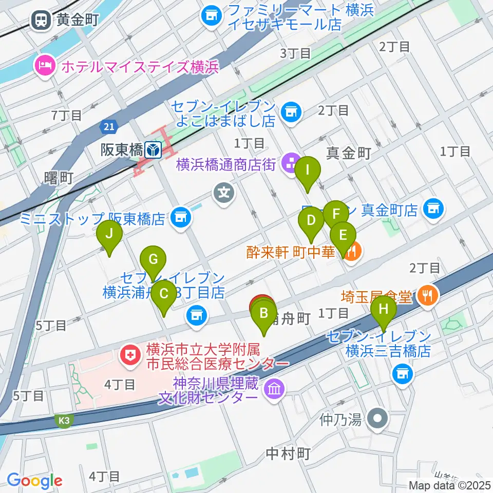 横浜市南公会堂 みなみん周辺のカフェ一覧地図