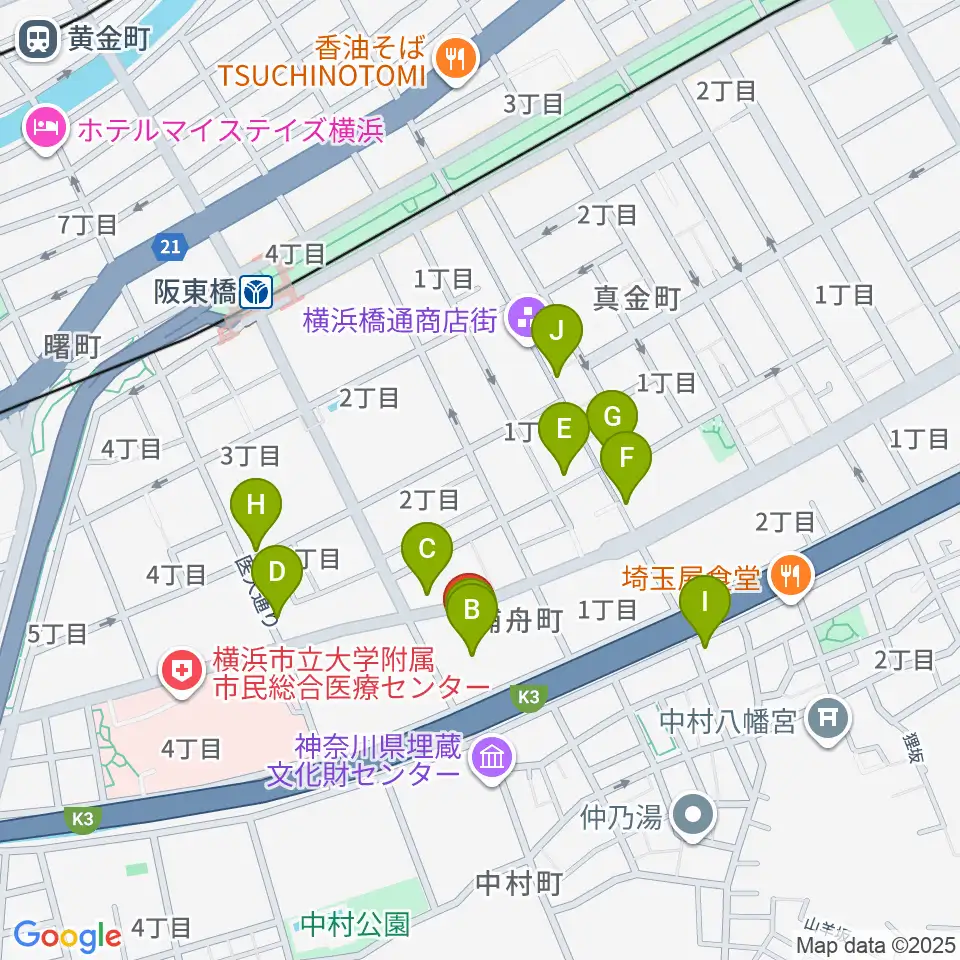 横浜市南公会堂 みなみん周辺のカフェ一覧地図