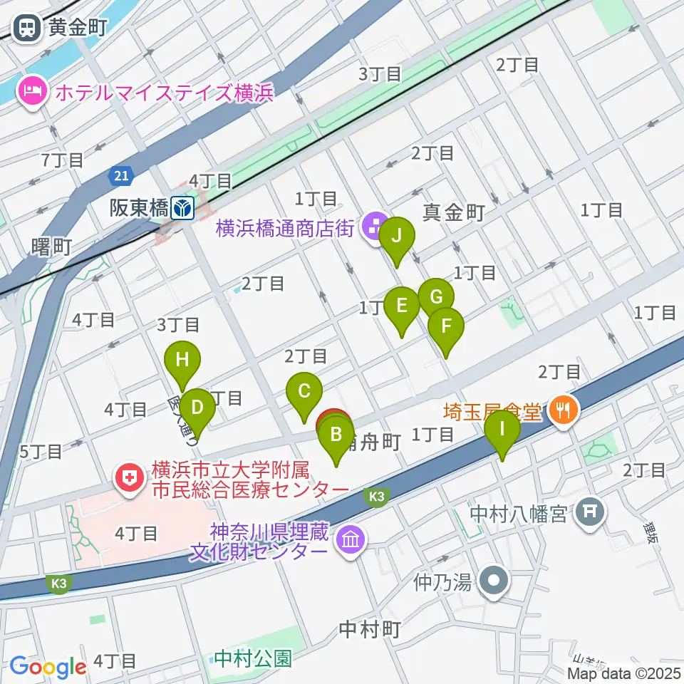 横浜市南公会堂 みなみん周辺のカフェ一覧地図