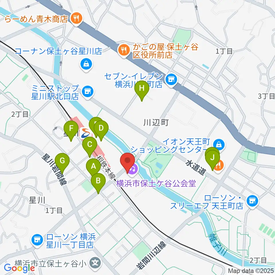 横浜市保土ケ谷公会堂周辺のカフェ一覧地図