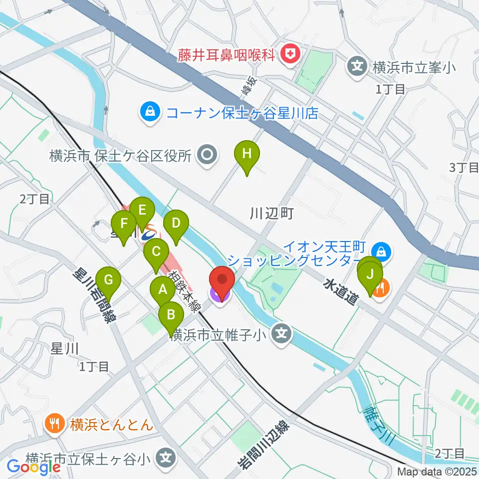 横浜市保土ケ谷公会堂周辺のカフェ一覧地図
