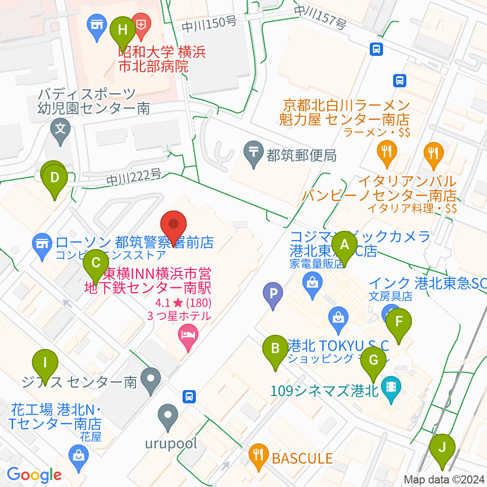 都筑公会堂周辺のカフェ一覧地図