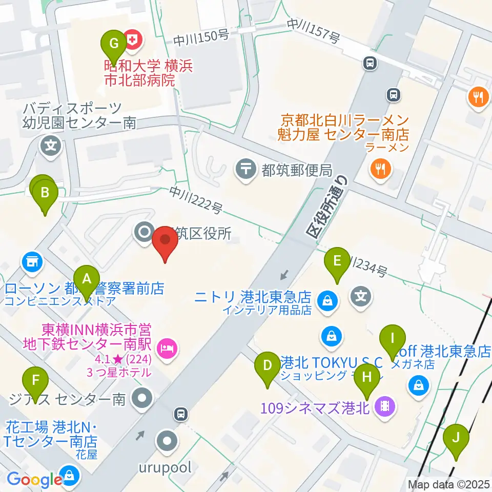都筑公会堂周辺のカフェ一覧地図